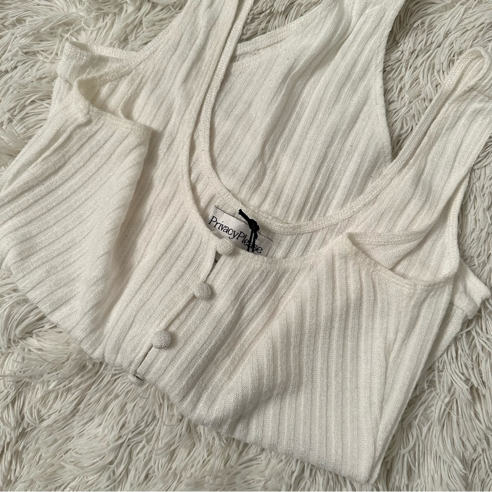 Privacy Please Gyle White Button-Front Ribbed Bodysuit Small - Picture 7 of 9